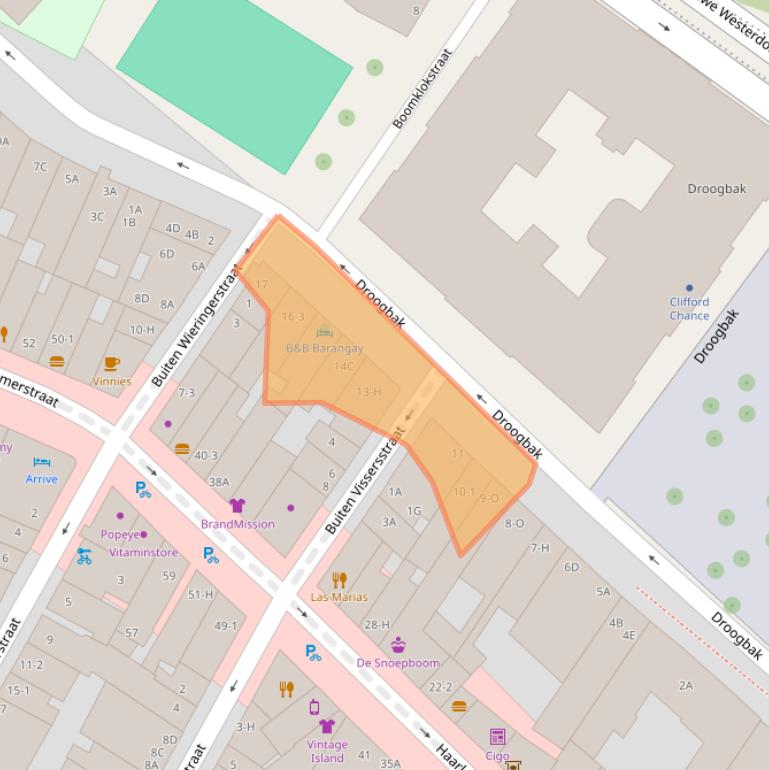 Kaart van postcodegebied 1013GG.