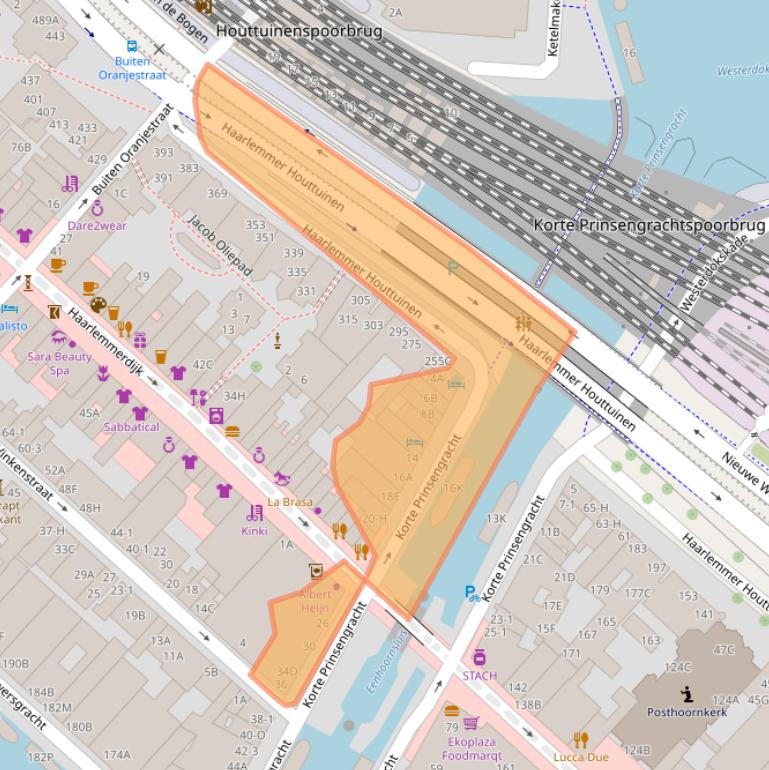 Kaart van postcodegebied 1013GS.