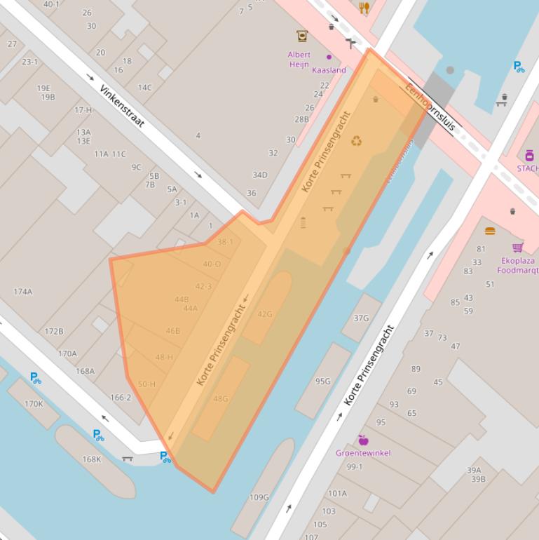 Kaart van postcodegebied 1013GT.