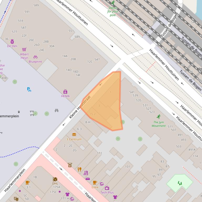 Kaart van postcodegebied 1013HN.