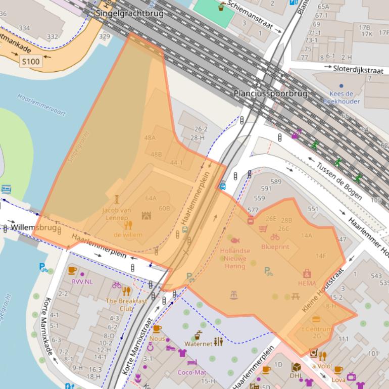 Kaart van postcodegebied 1013HS.