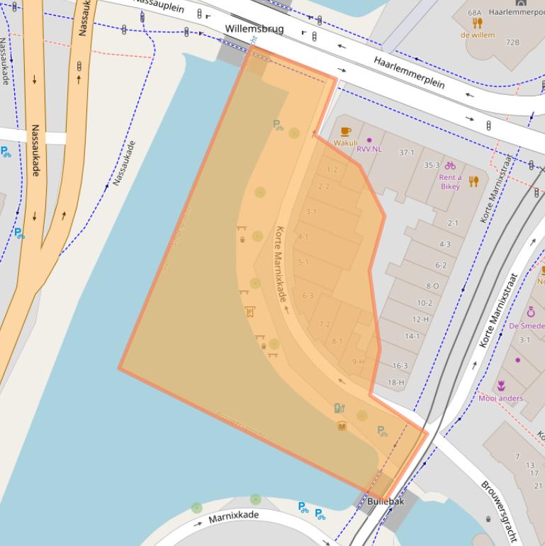 Kaart van postcodegebied 1013HV.