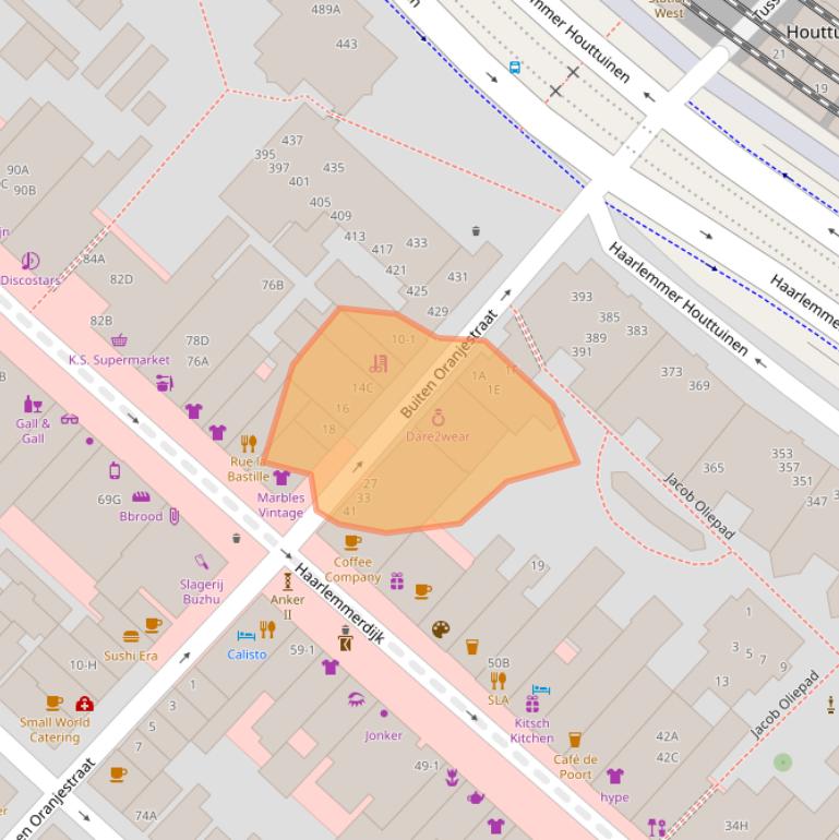 Kaart van postcodegebied 1013HX.