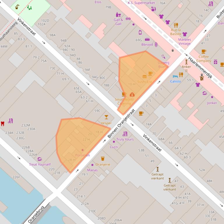 Kaart van postcodegebied 1013JA.