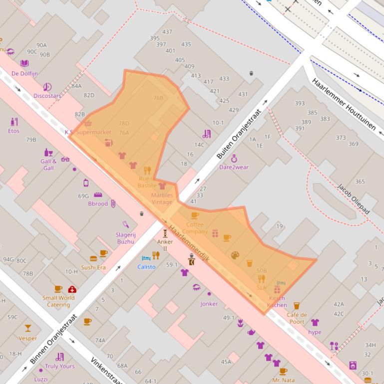 Kaart van postcodegebied 1013JE.