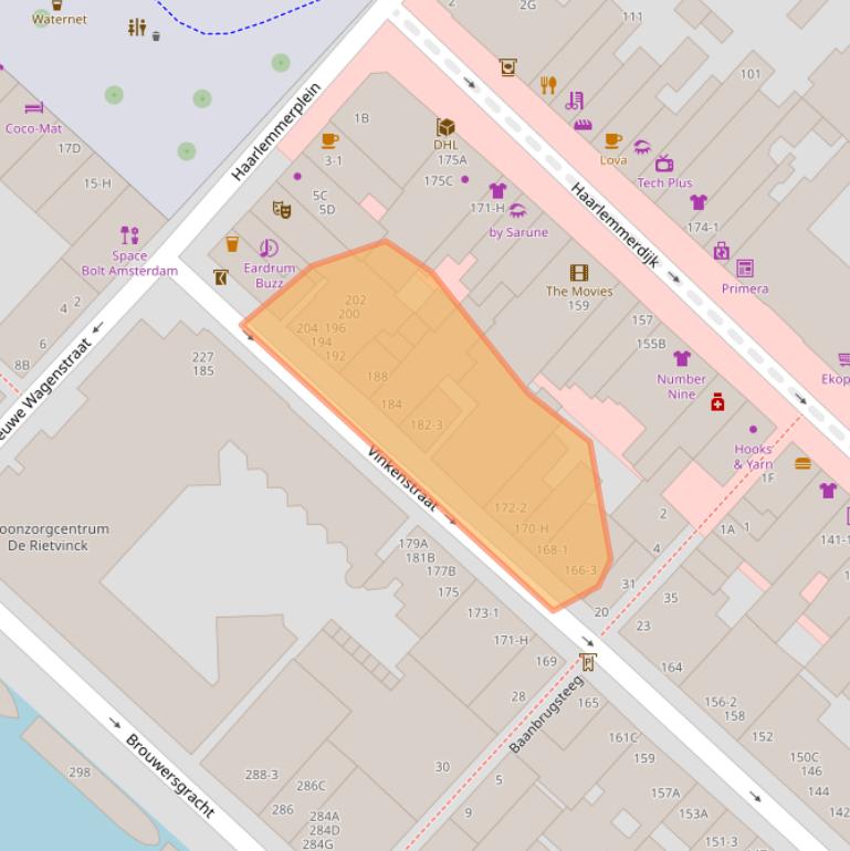 Kaart van postcodegebied 1013JX.