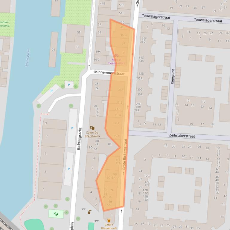 Kaart van postcodegebied 1013KN.