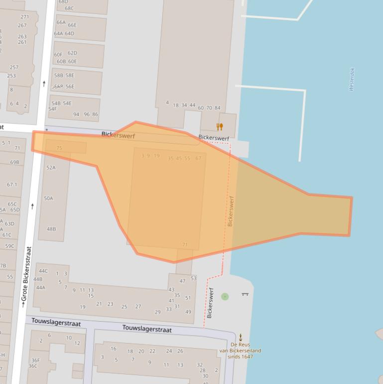 Kaart van postcodegebied 1013KV.