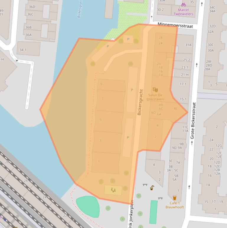 Kaart van postcodegebied 1013LE.