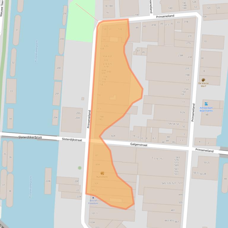Kaart van postcodegebied 1013LM.