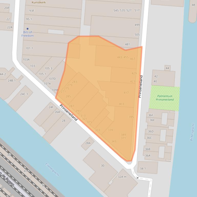 Kaart van postcodegebied 1013LP.