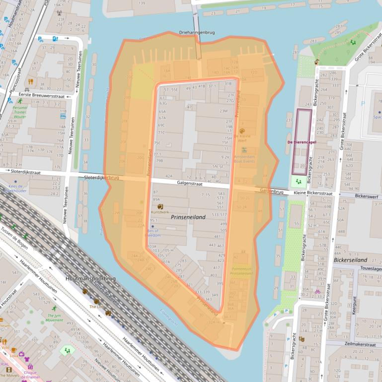 Kaart van postcodegebied 1013LR.