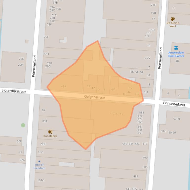 Kaart van postcodegebied 1013LT.