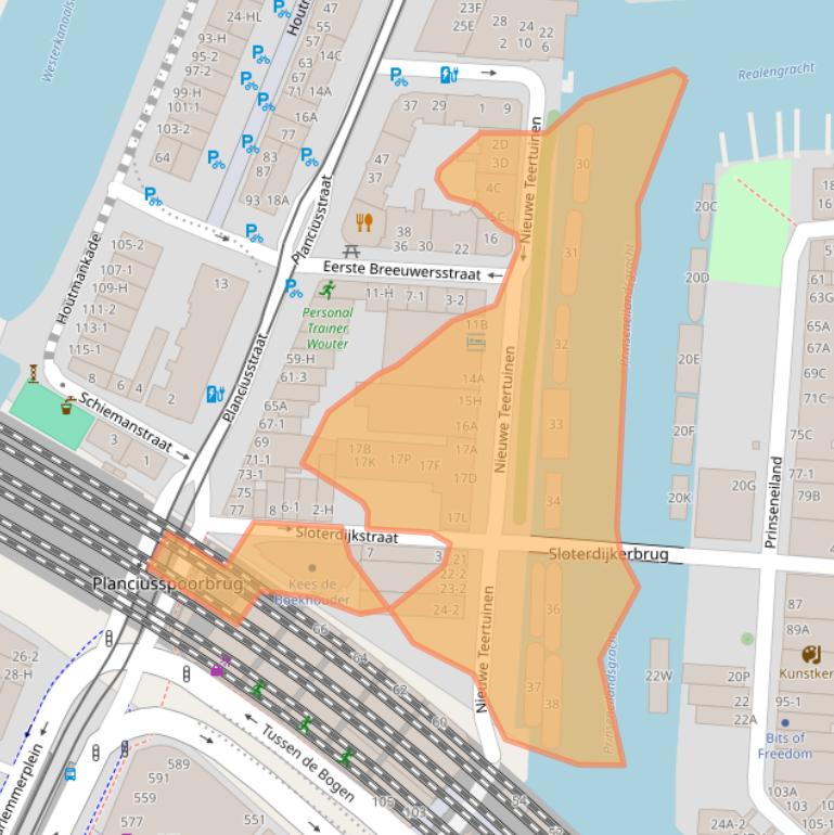 Kaart van postcodegebied 1013LV.