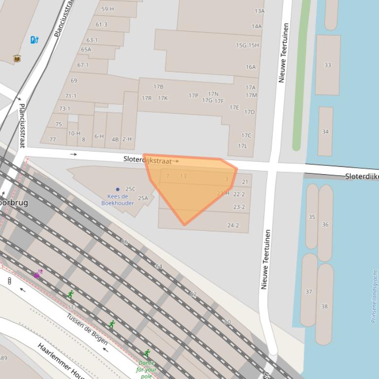 Kaart van postcodegebied 1013LX.