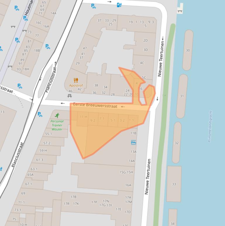 Kaart van postcodegebied 1013MA.