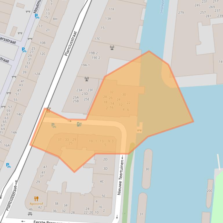 Kaart van postcodegebied 1013MB.