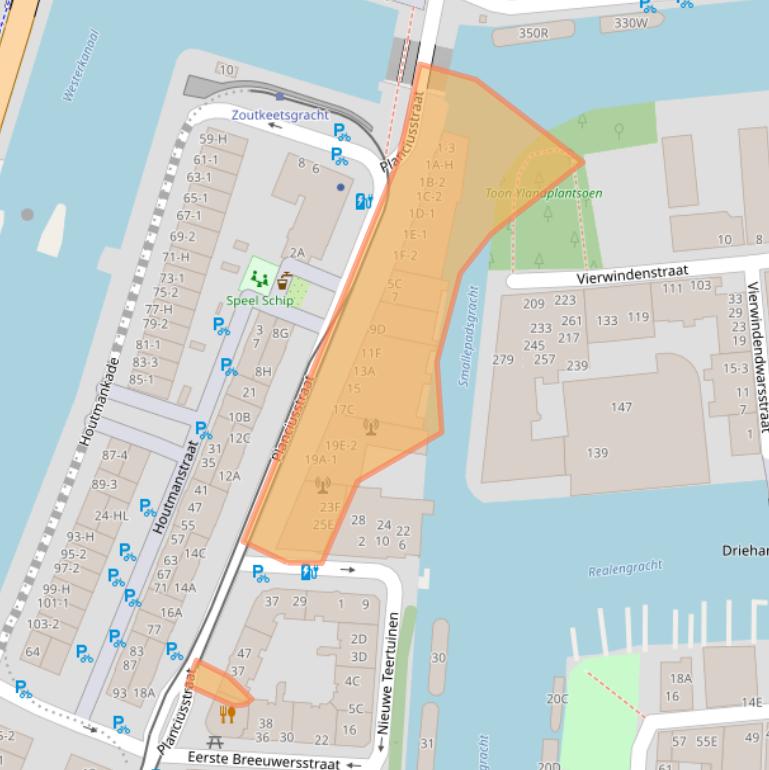 Kaart van postcodegebied 1013MD.