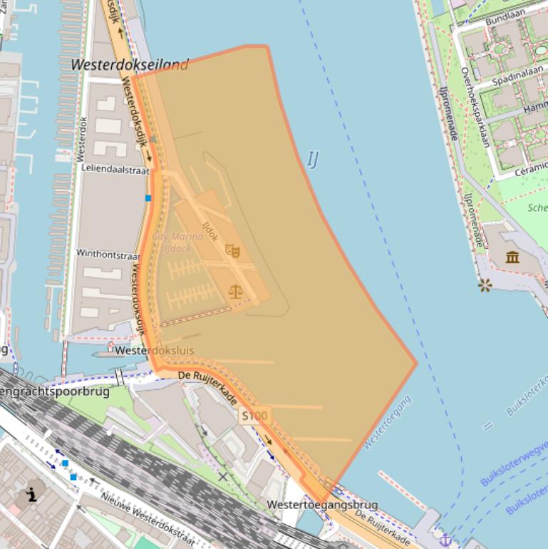 Kaart van postcodegebied 1013MM.