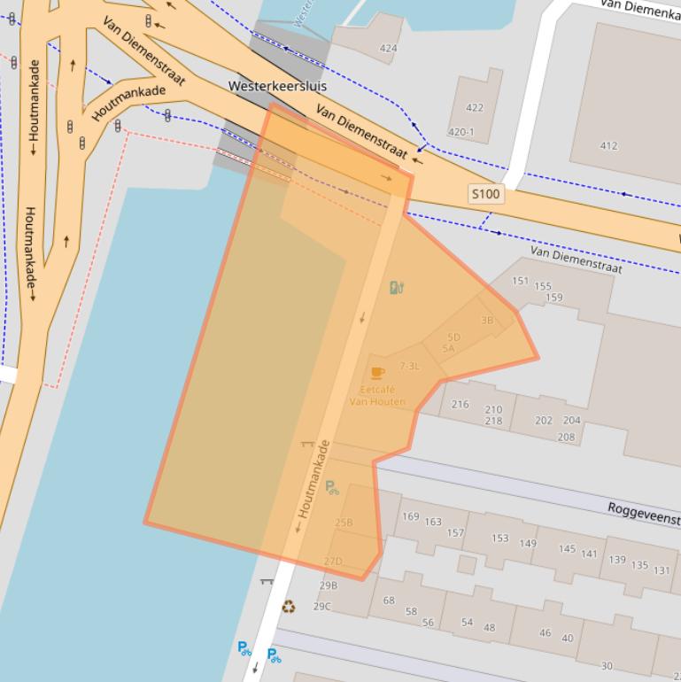 Kaart van postcodegebied 1013MP.