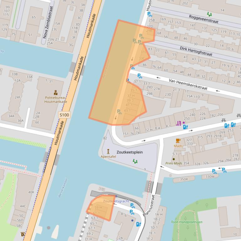 Kaart van postcodegebied 1013MR.