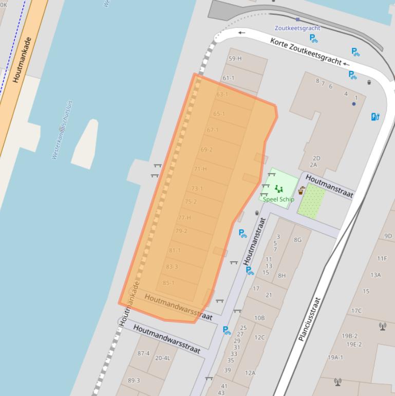 Kaart van postcodegebied 1013MS.