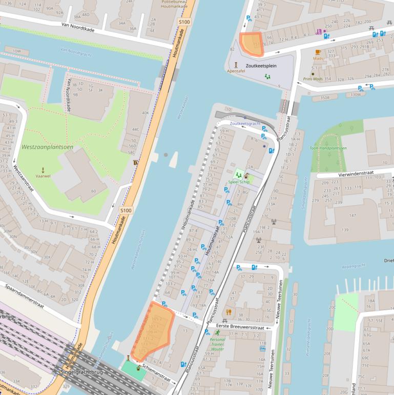 Kaart van postcodegebied 1013MV.