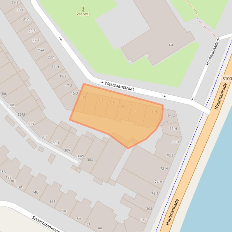 Kaart van postcodegebied 1013NB.