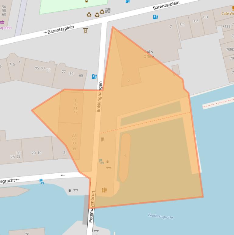 Kaart van postcodegebied 1013NK.