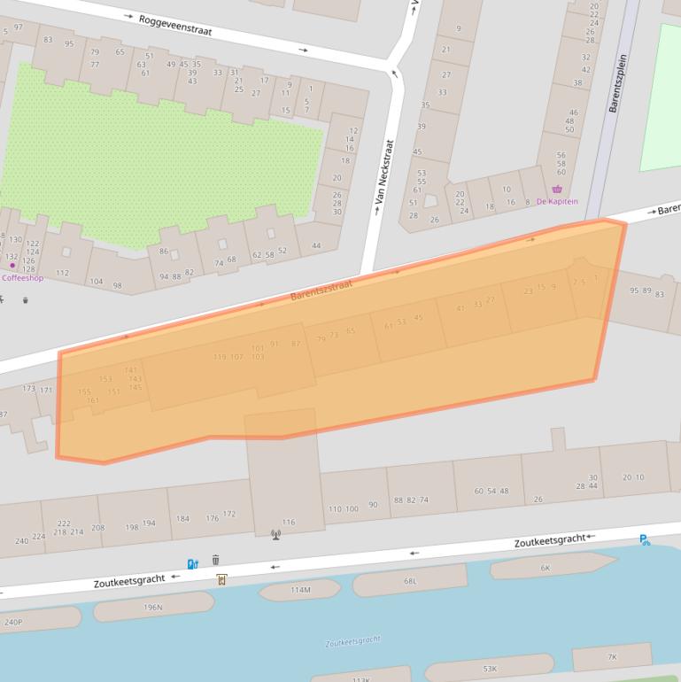Kaart van postcodegebied 1013NL.