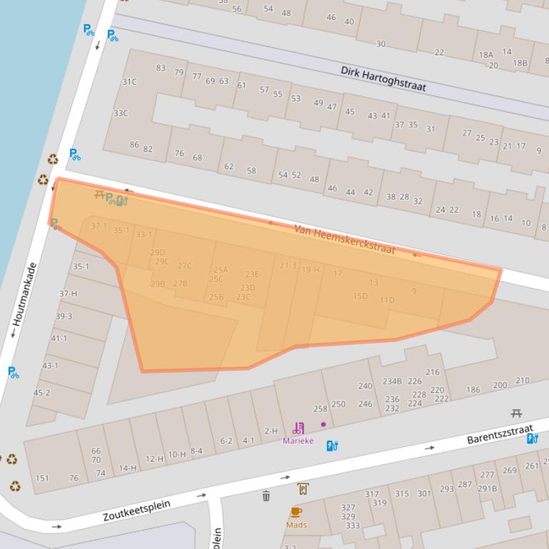 Kaart van postcodegebied 1013NV.