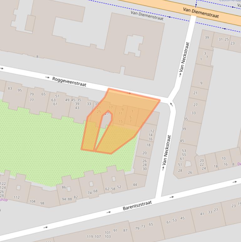 Kaart van postcodegebied 1013PP.