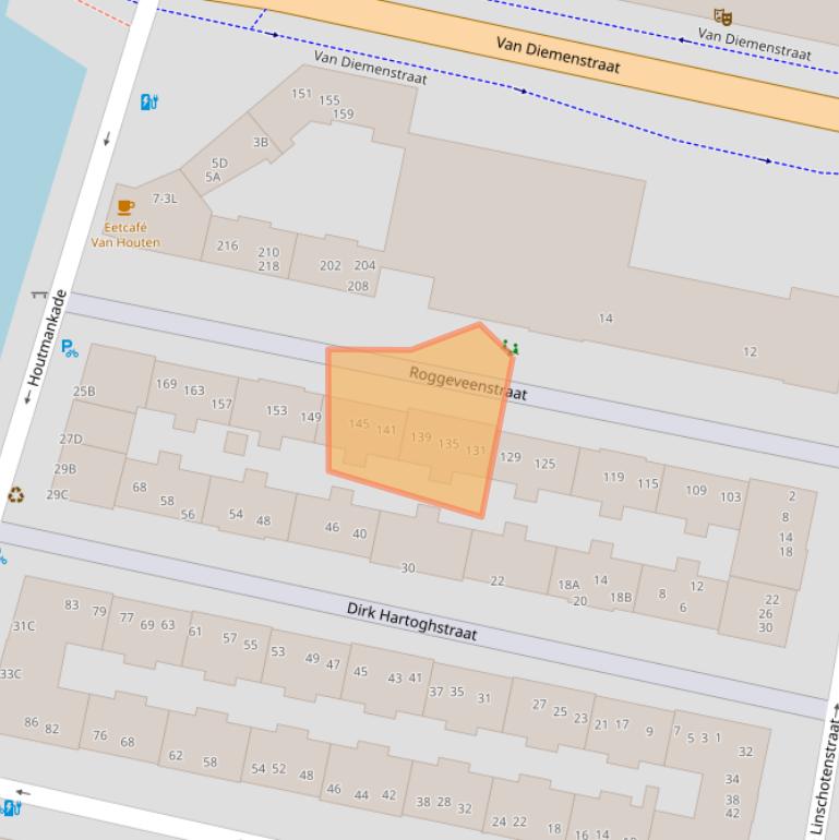 Kaart van postcodegebied 1013PS.