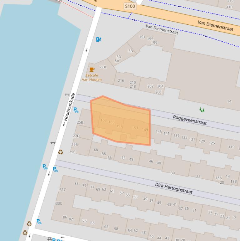 Kaart van postcodegebied 1013PT.