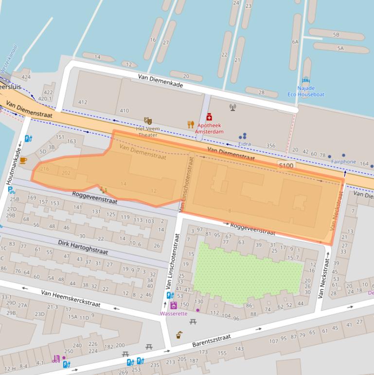 Kaart van postcodegebied 1013PV.