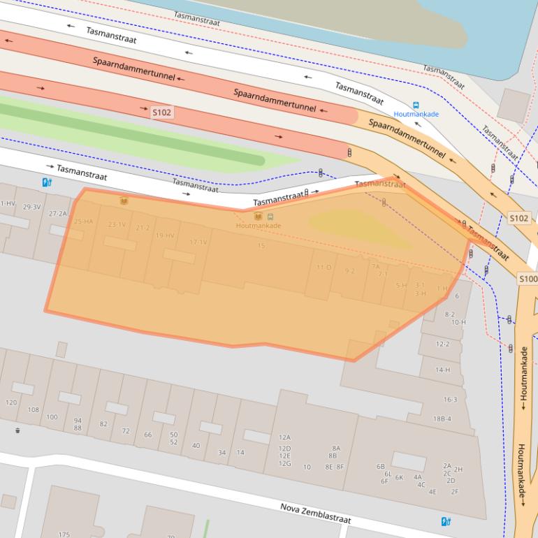 Kaart van postcodegebied 1013PW.