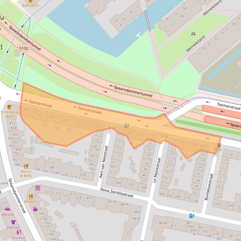 Kaart van postcodegebied 1013RA.