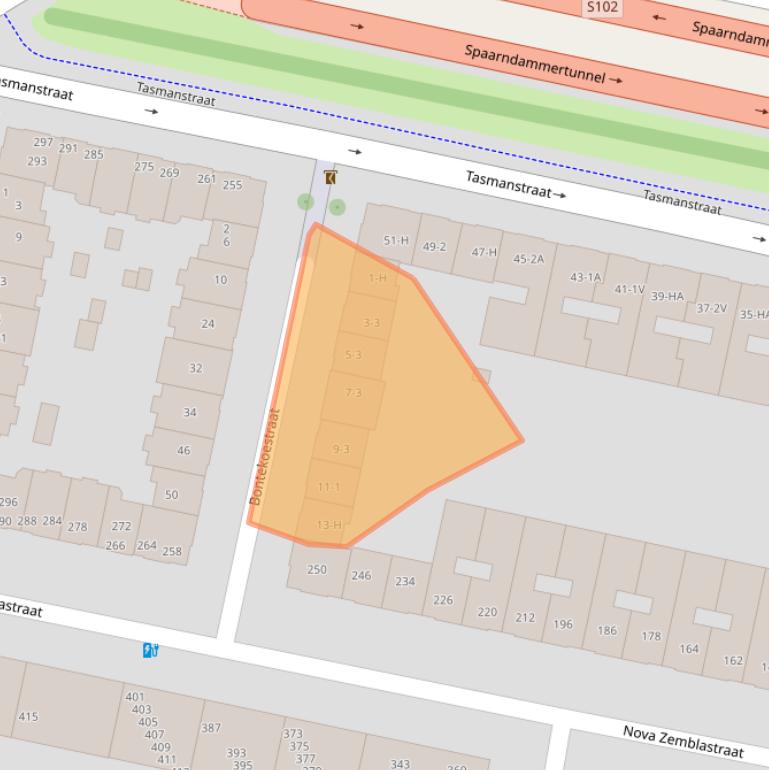 Kaart van postcodegebied 1013RB.