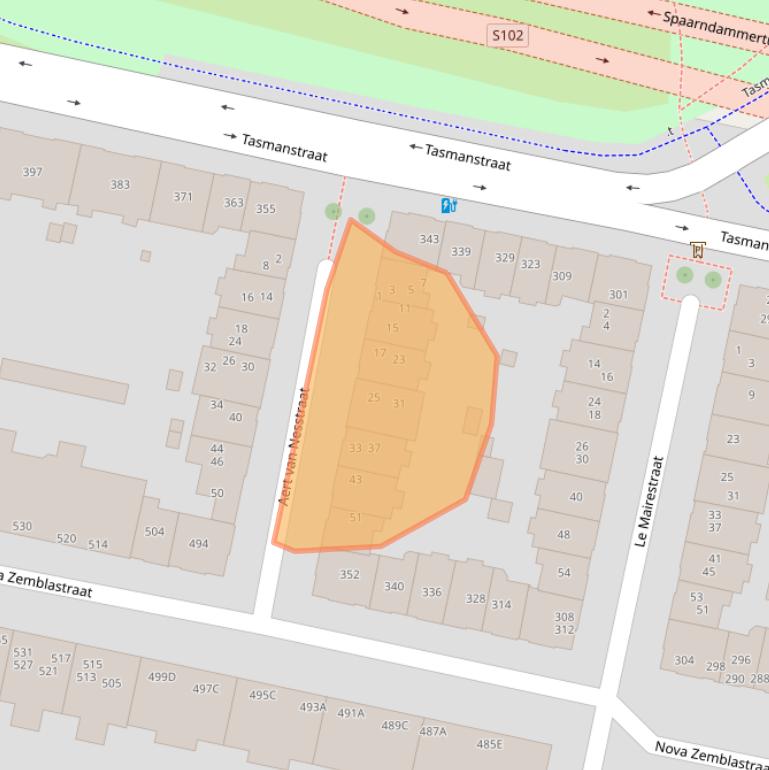 Kaart van postcodegebied 1013RG.