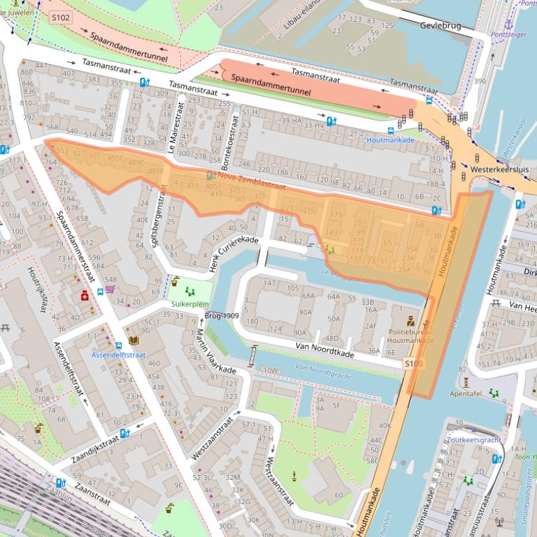 Kaart van postcodegebied 1013RJ.