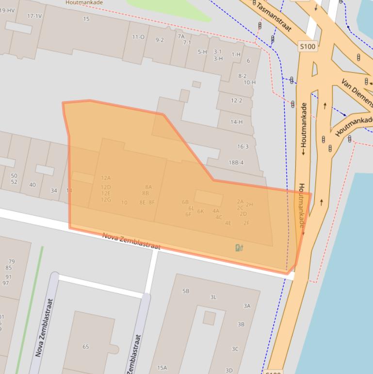 Kaart van postcodegebied 1013RK.