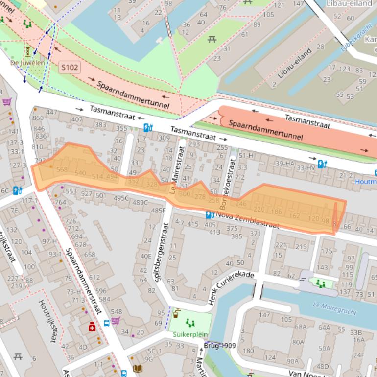 Kaart van postcodegebied 1013RP.