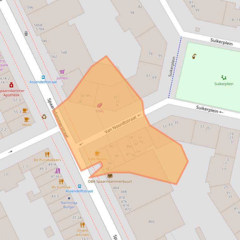 Kaart van postcodegebied 1013SM.