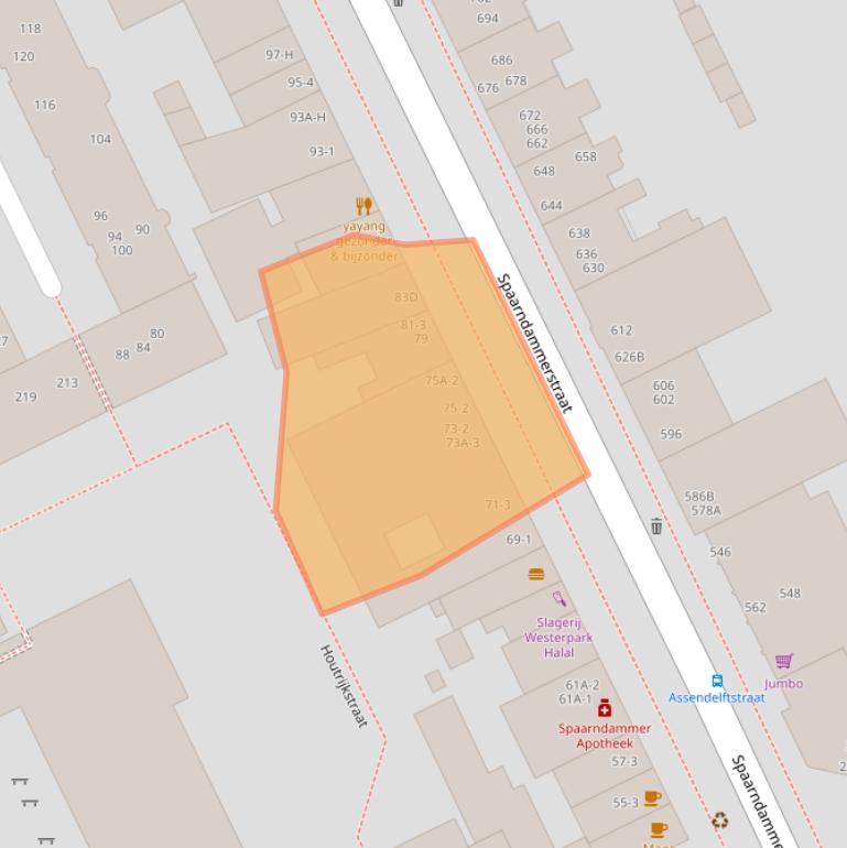 Kaart van postcodegebied 1013TB.