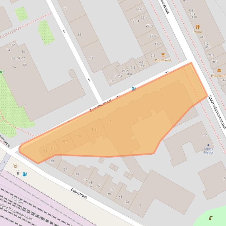 Kaart van postcodegebied 1013VM.