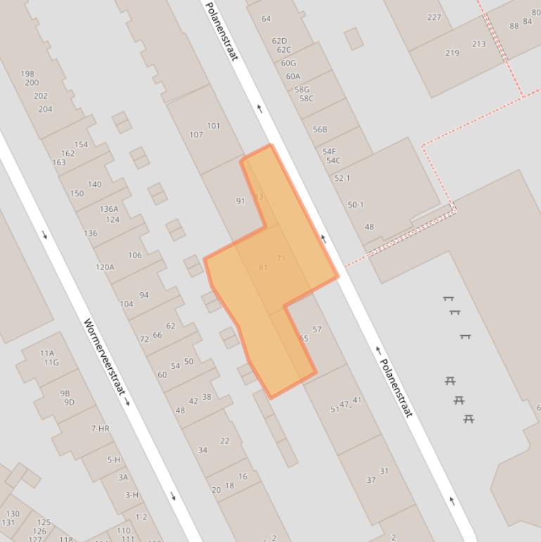 Kaart van postcodegebied 1013VS.