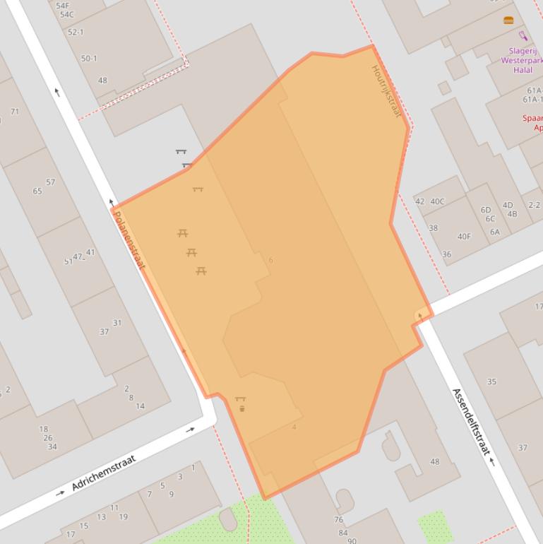 Kaart van postcodegebied 1013VW.