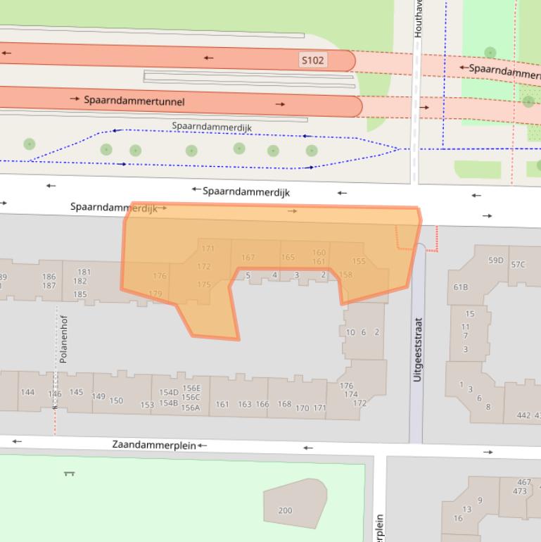 Kaart van postcodegebied 1013ZS.
