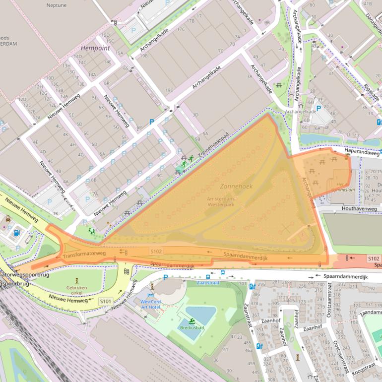 Kaart van postcodegebied 1013ZZ.