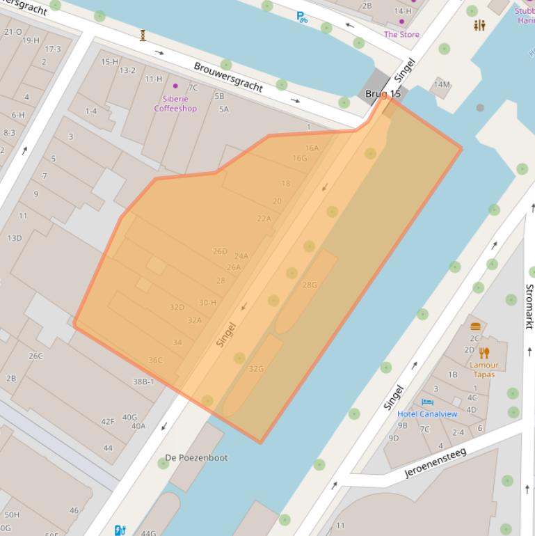 Kaart van postcodegebied 1015AA.